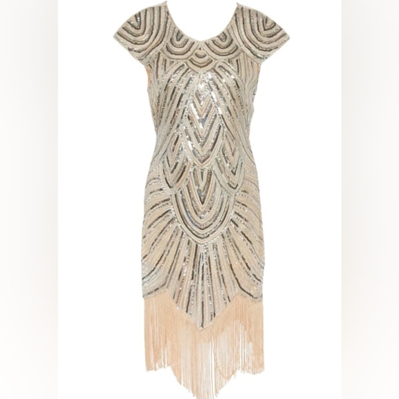 Beaded sequin embellished fringe flapper dress - Picture 4 of 8